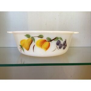 Vtg Anchor Hocking Fire King Gay Fad Fruit 2 Qt #448 Round Casserole Dish